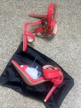 Women's Red Quilted Stiletto Heels with Gold Buckle